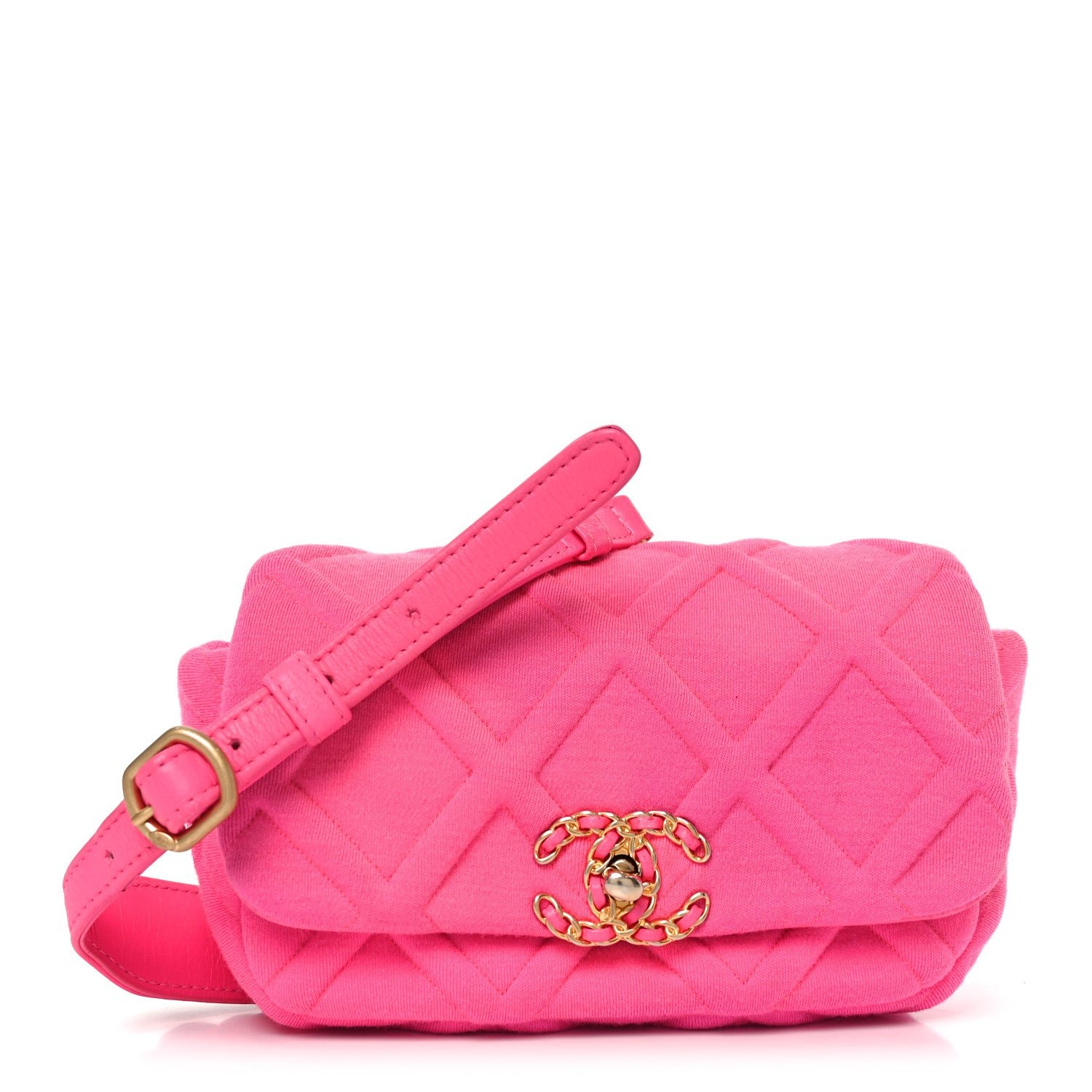 Chanel Jersey Quilted Chanel 19 Waist Bag Pink