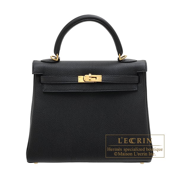 Hermes Kelly bag 25 Retourne Black Togo leather Gold hardware