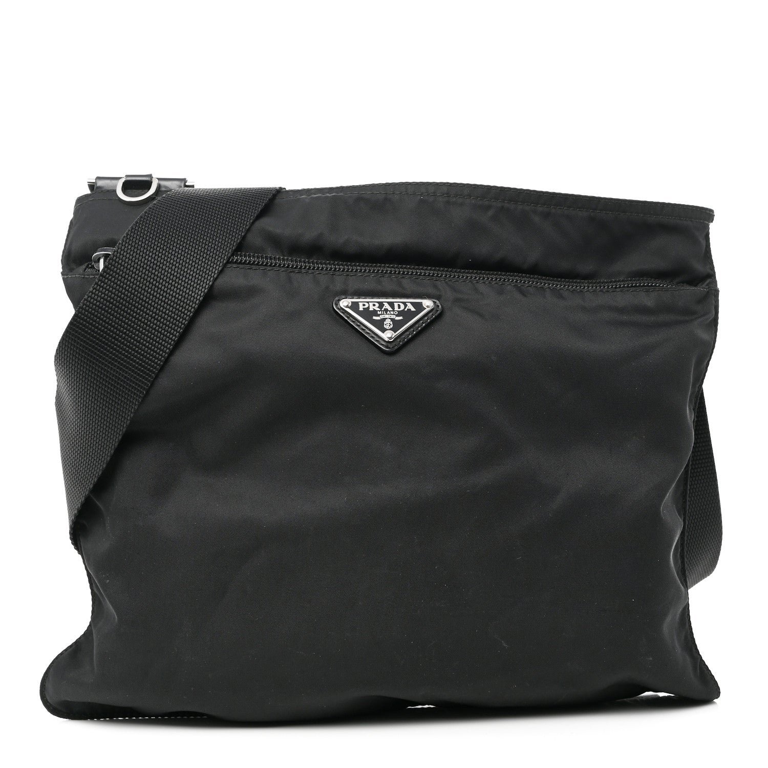 Prada Nylon Vela Flat Messenger Bag Black