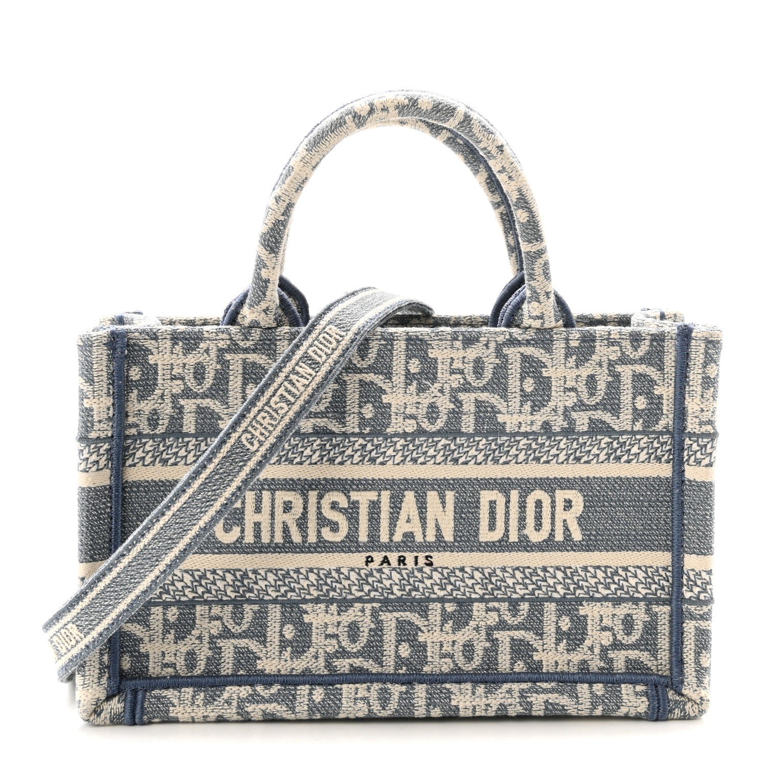 Christian Dior Oblique Mini Book Tote With Strap Light Blue Multicolor