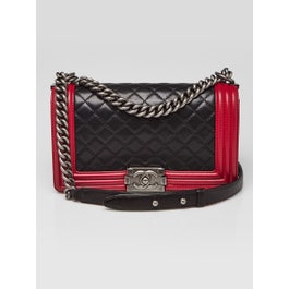 Chanel Black/Red Quilted Lambskin Leather Medium Boy Bag