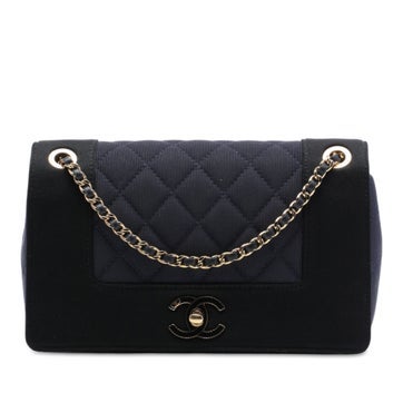 Small Bicolor Quilted Grosgrain Satin Small Mademoiselle Double Flap