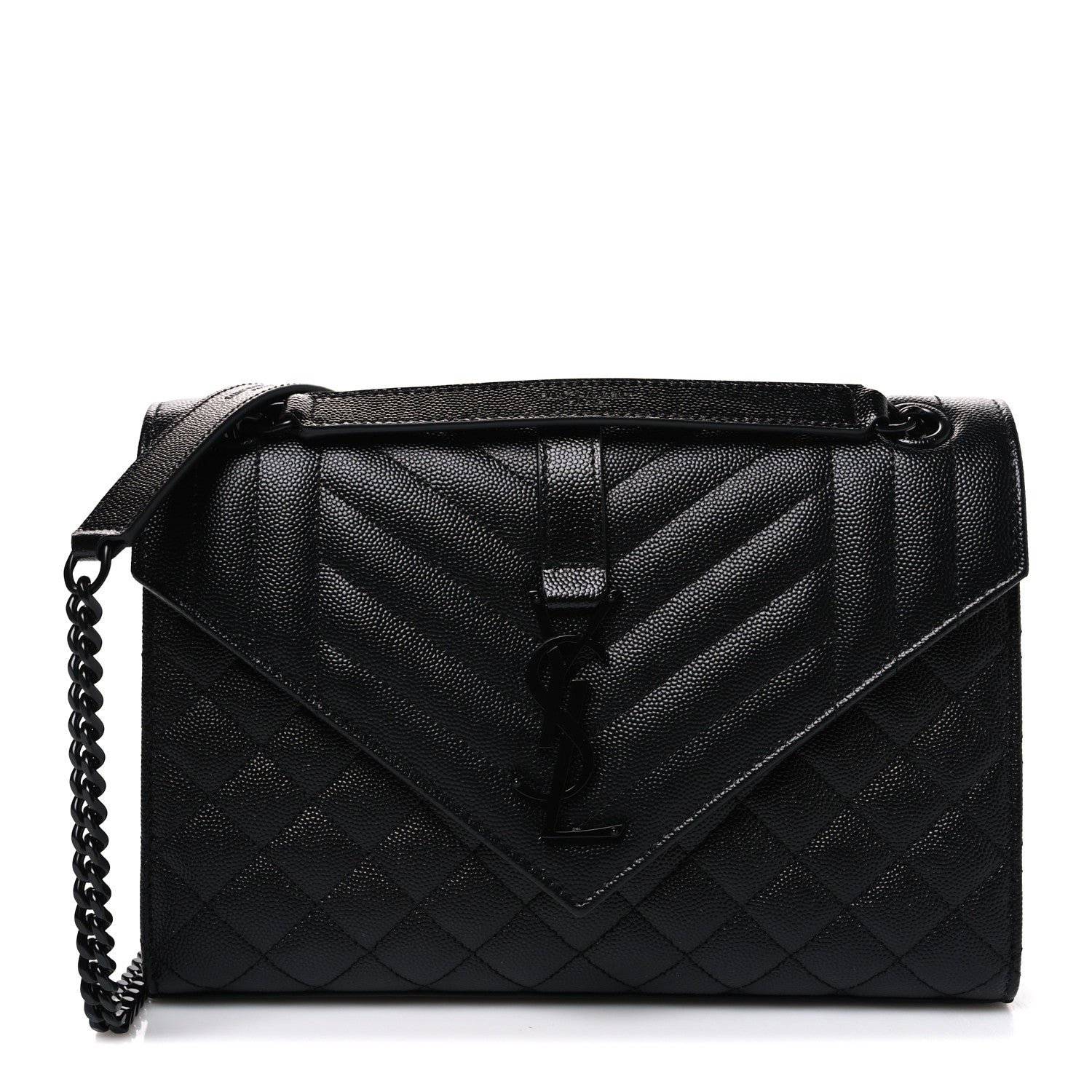 Saint Laurent Grain De Poudre Textured Mixed Matelasse Triquilt Medium Monogram Monochrome Satchel Black