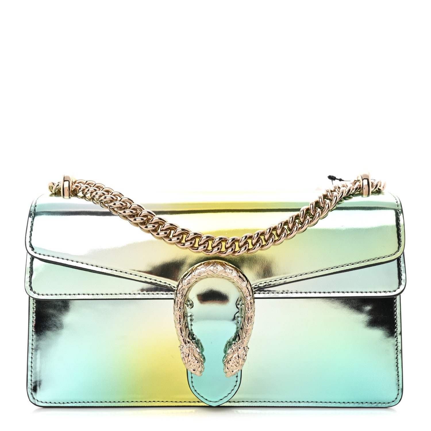 Gucci Piuma Shade Lux Mirrored Calfskin Small Dionysus Shoulder Bag Glacial Yellow Silver