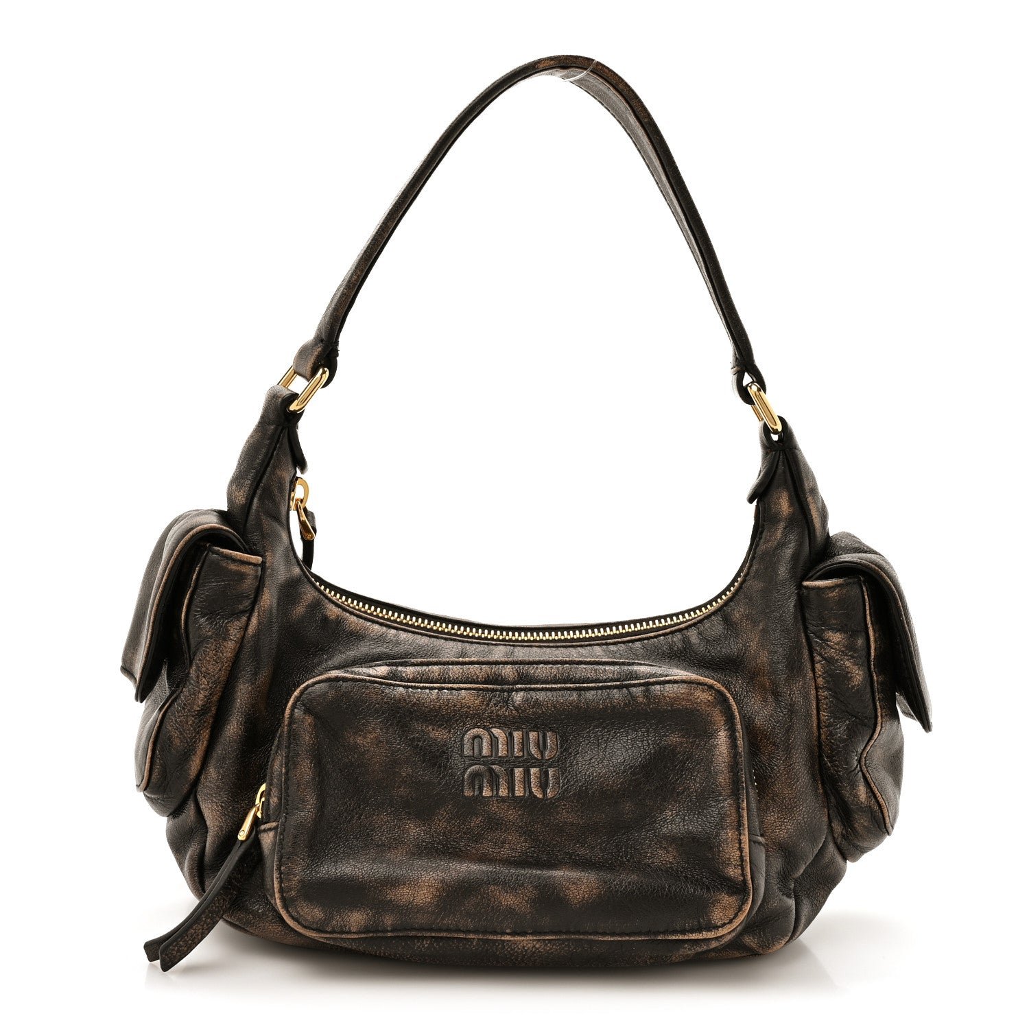Miu Miu Distressed Nappa Pocket Bag  Sand Coffee