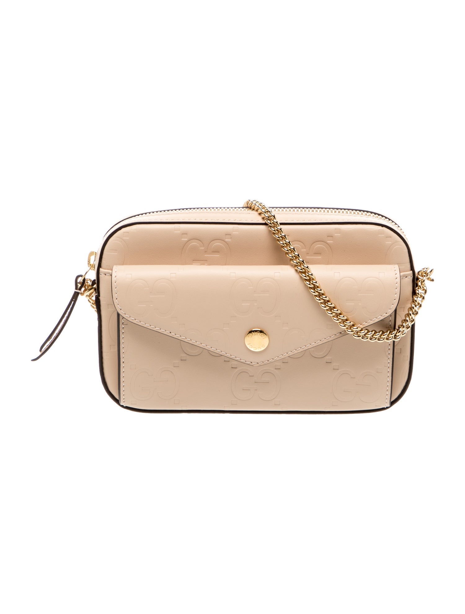 Leather GG Super Mini Debossed Chain Wallet