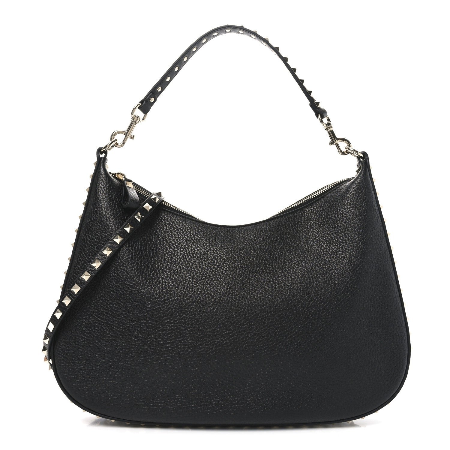 Valentino Garavani Grained Calfskin Rockstud Hobo Bag Black
