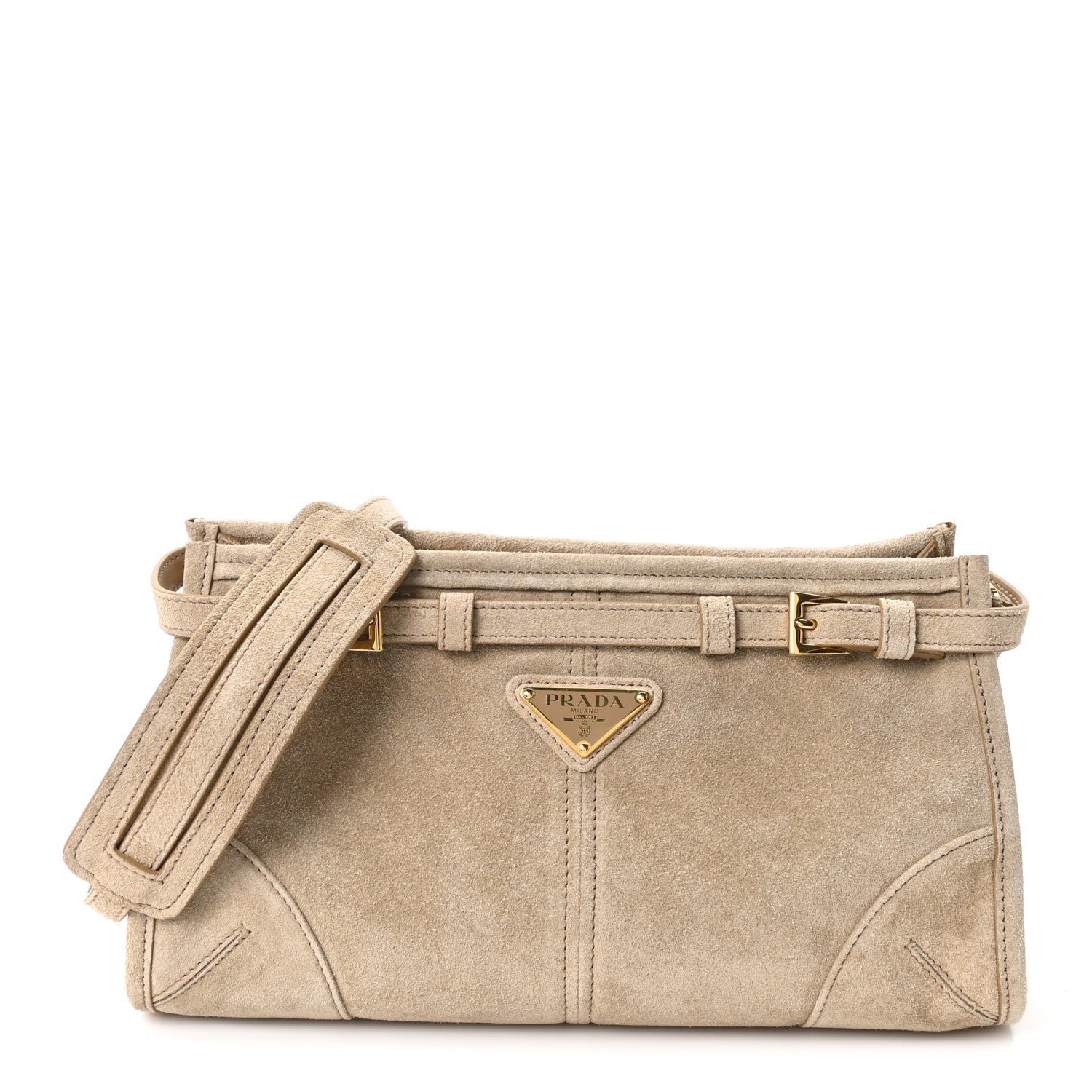 Prada Scamosciato Triangle Small Bonnie Shoulder Bag Deserto