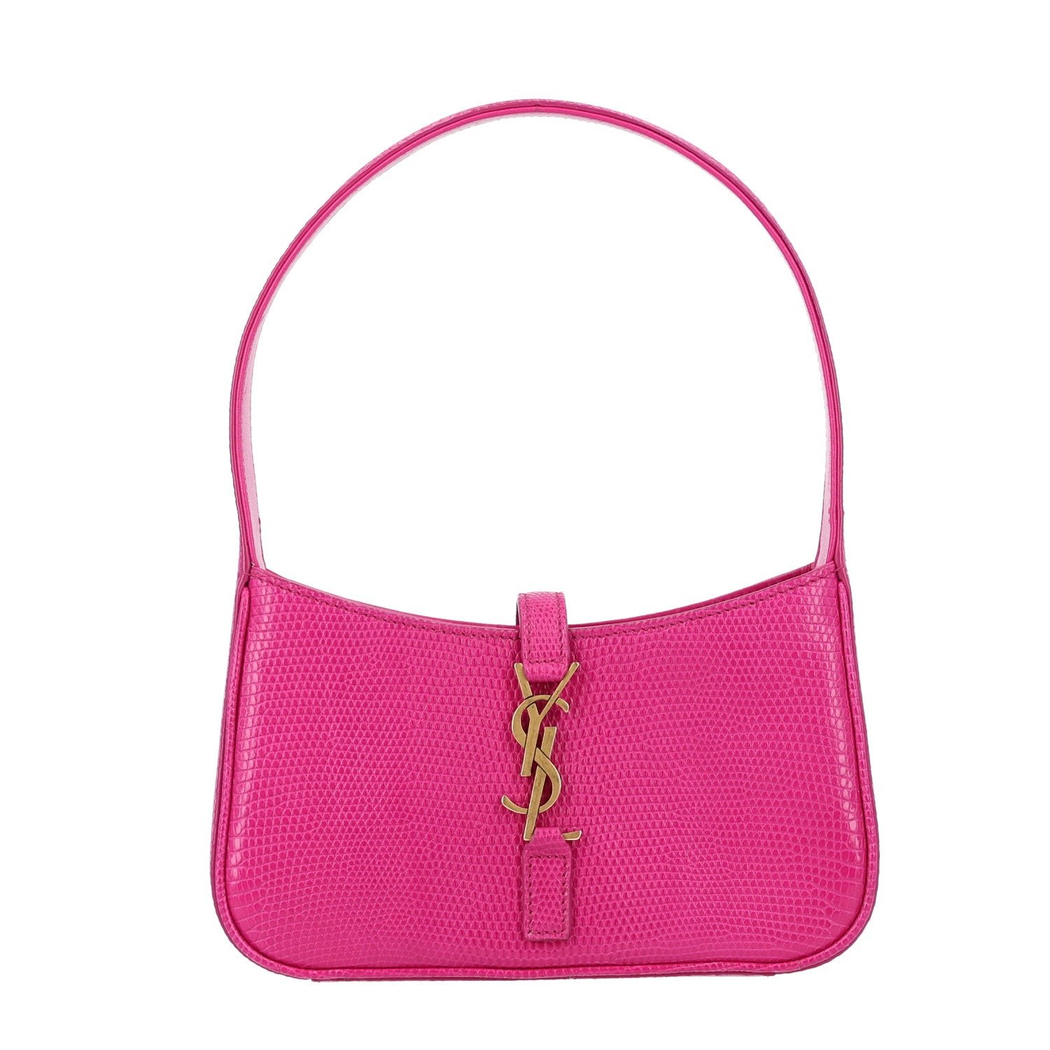 Saint Laurent Calfskin Lizard Embossed Le 5 A 7 Mini Hobo Acid Pink