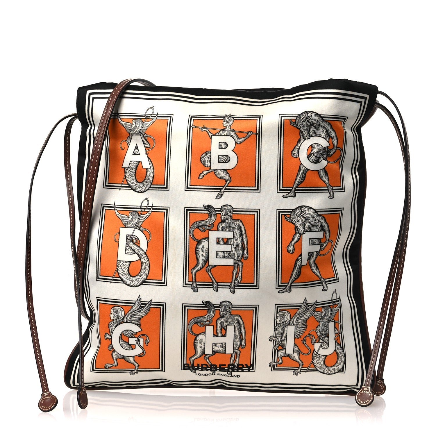 Burberry Burberry Satin Mythical Alphabet Drawstring Pouch Orange Black White
