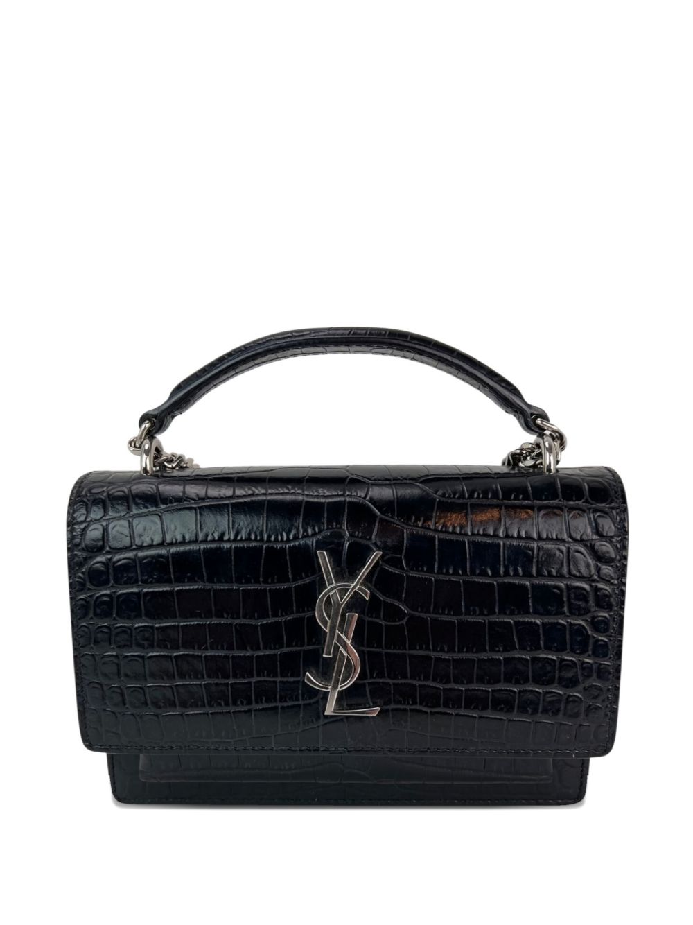 crocodile embossed chain tote bag