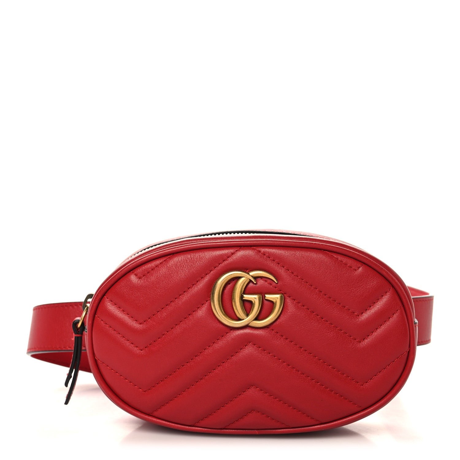 Gucci Calfskin Matelasse GG Marmont Belt Bag 95 38 Hibiscus Red