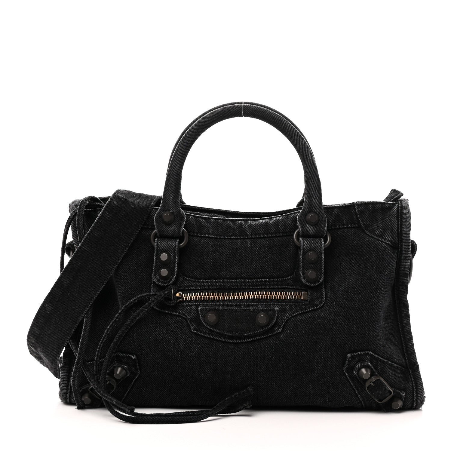 Balenciaga Washed Denim Classic Hardware Small Le City Black