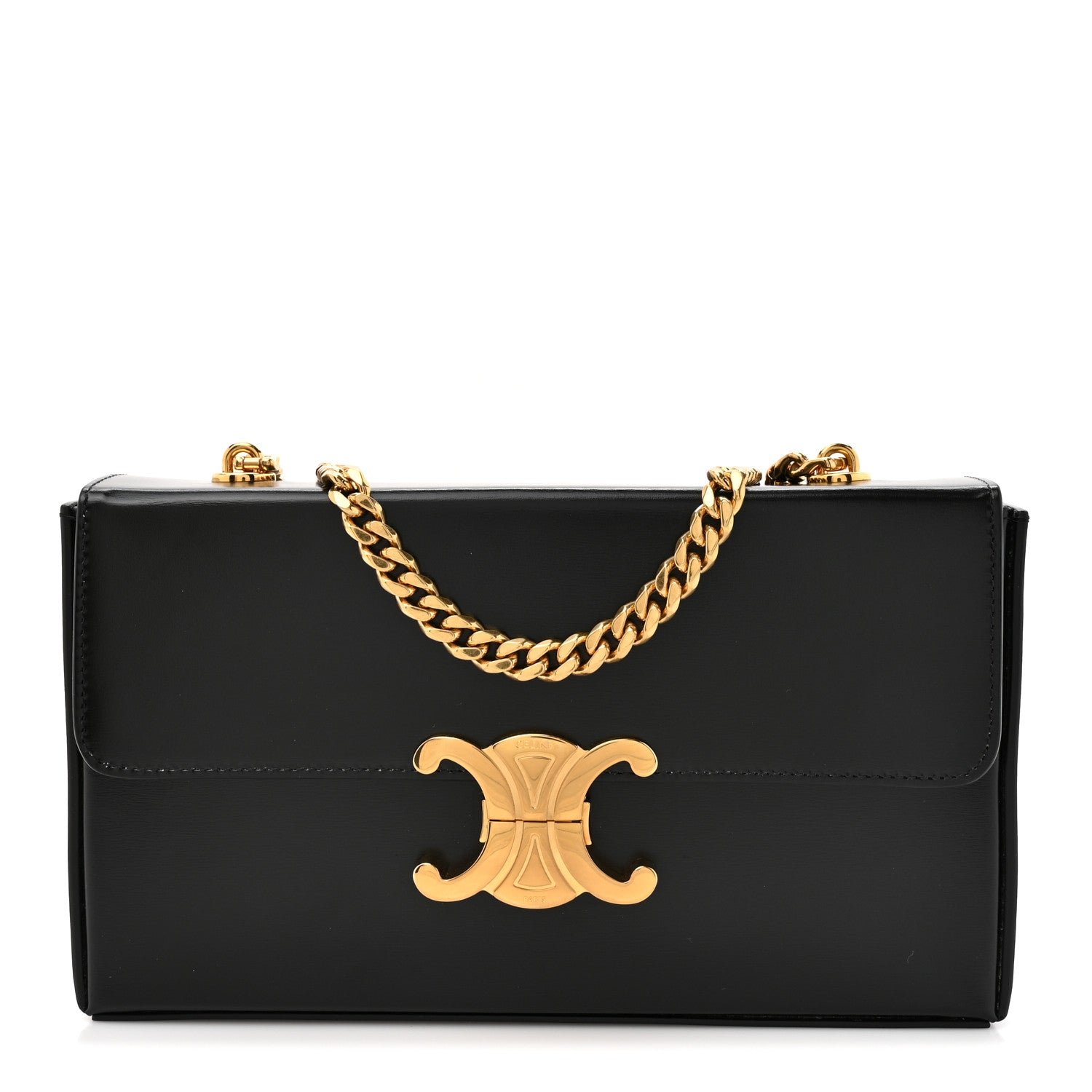 Celine Shiny Calfskin Triomphe Chain Box Bag Black