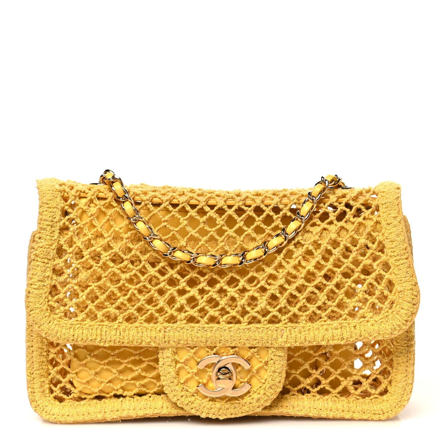 Chanel Mesh Macrame Small Flap Bag Yellow