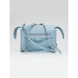 Balenciaga Balenciaga Blue Grey Pebbled Leather Neo Classic City Crossbody Clutch Bag