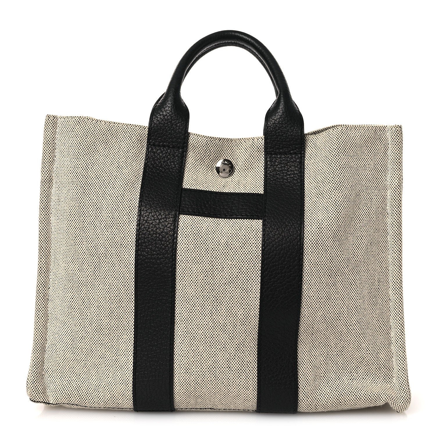 Hermes Toile Taurillon Clemence Sac Harnais Tote PM Black
