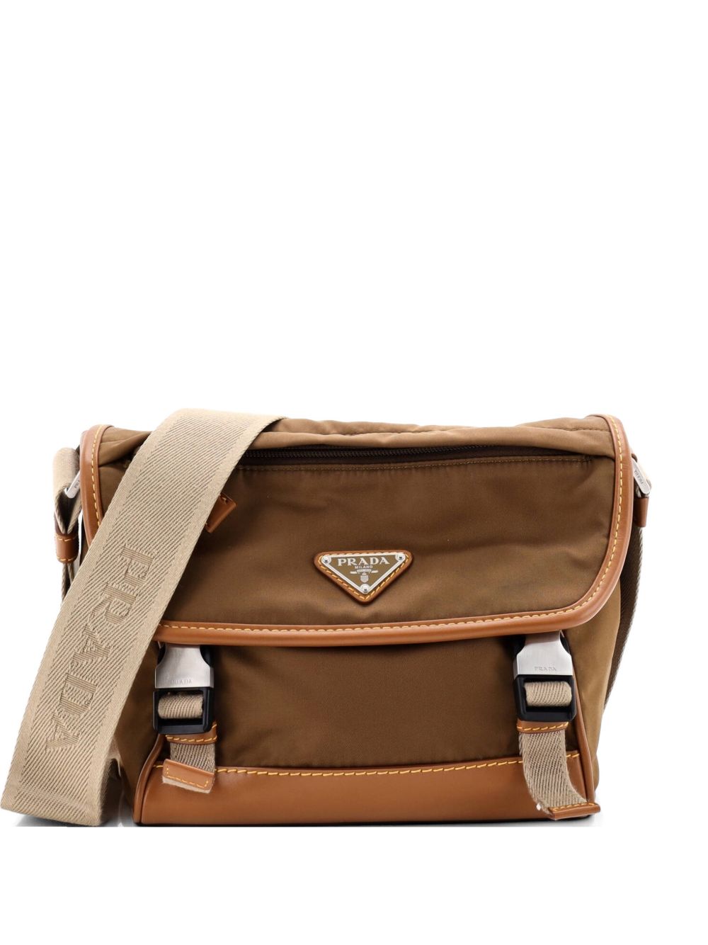 Double Buckle Flap Messenger Bag Re-Nylon with Nappa Leather Small crossbody bag