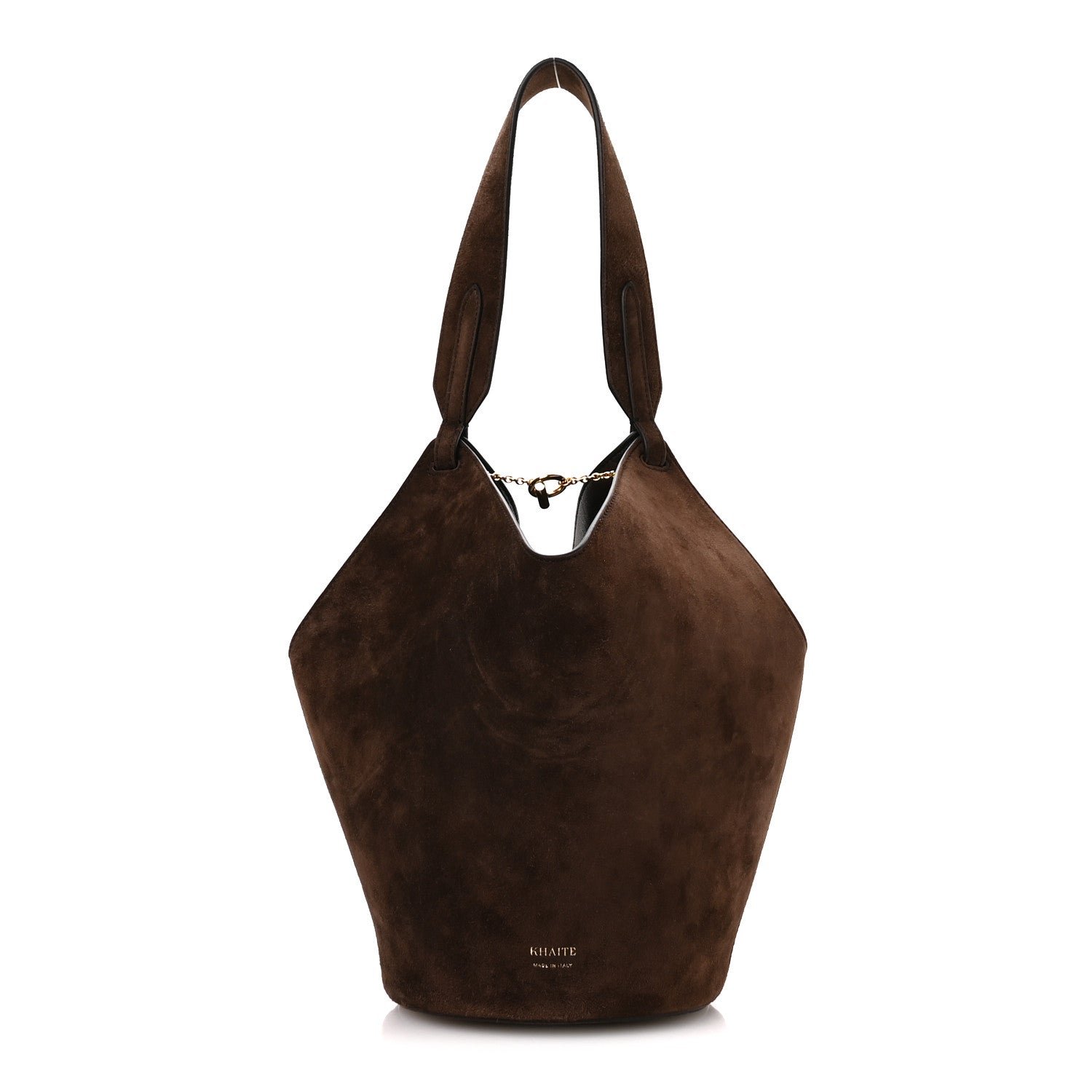 Khaite Suede Calfskin Mini Lotus Tote  Dark Brown