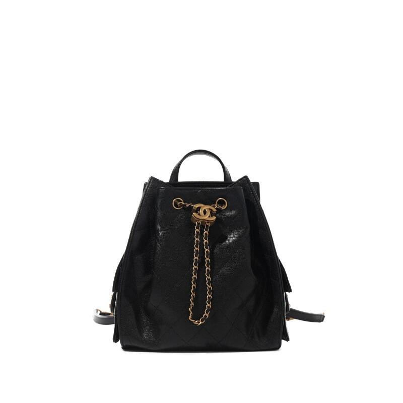 Black Quilted Caviar Backpack Aged Gold Hardware, 2025