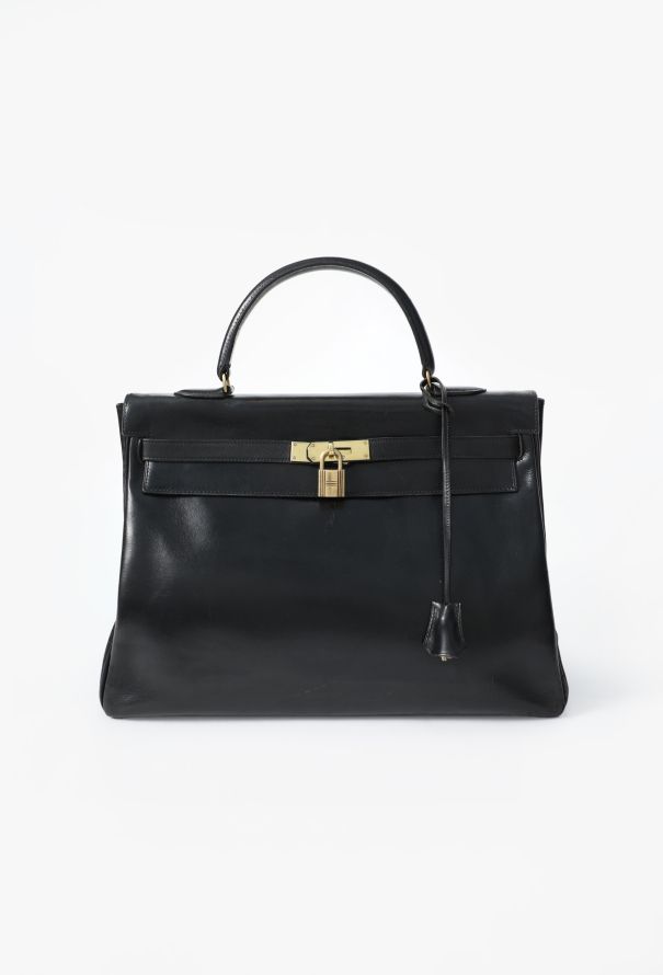 Hermes Vintage Black Box Kelly Retourné 35