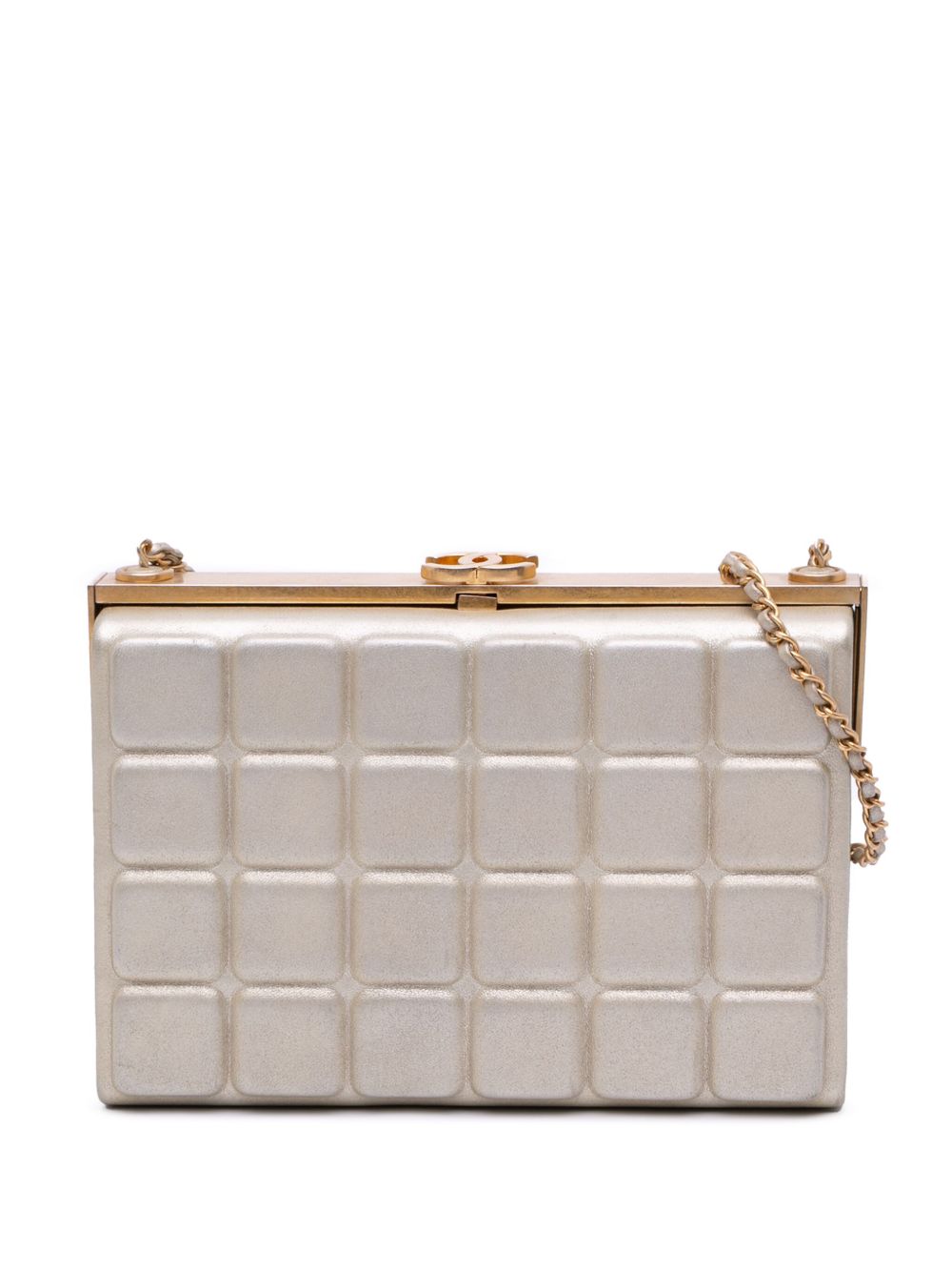 2016-2017 Chocolate Bar Metallic Lambskin Frame Clutch with Chain crossbody bag