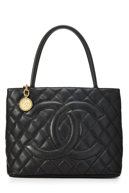 Black Quilted Caviar Medallion Tote