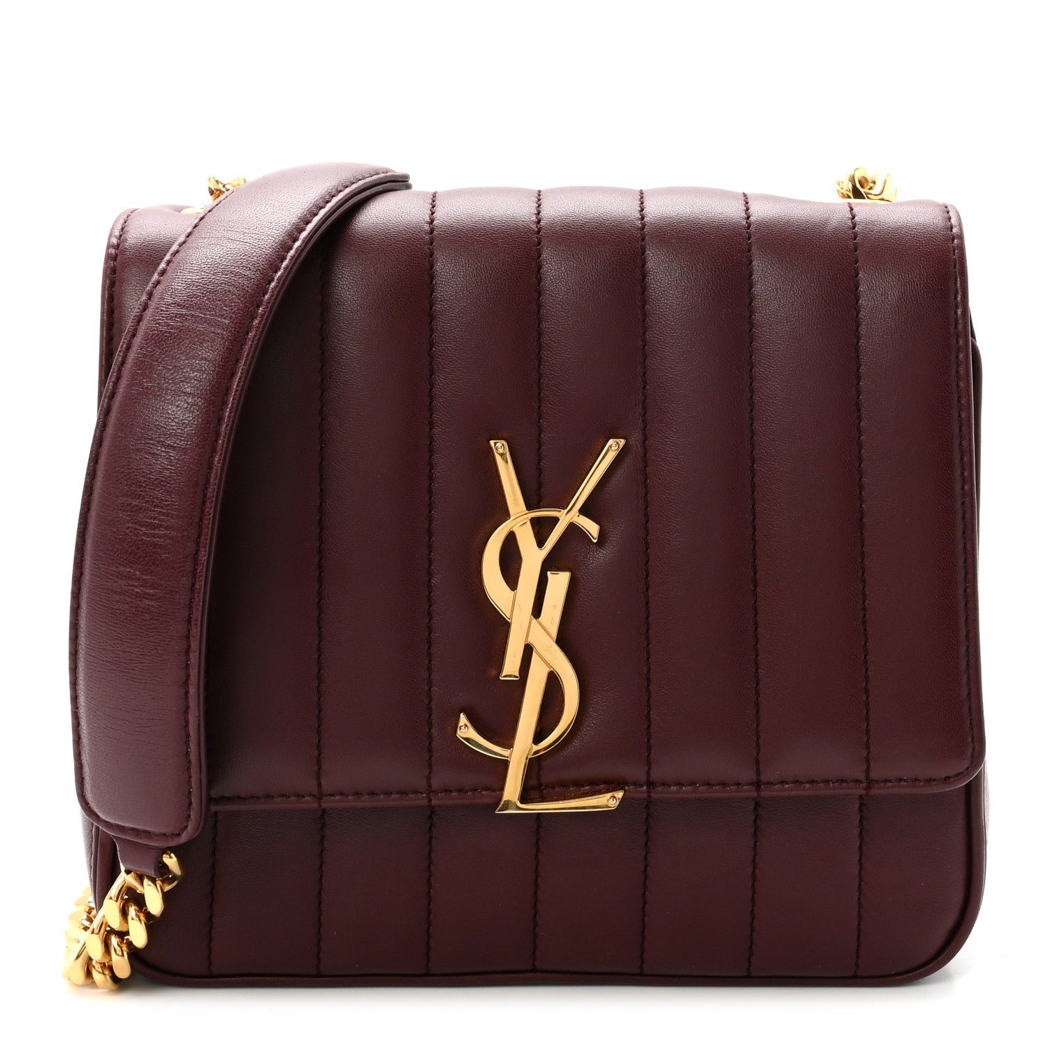 Saint Laurent Lambskin Matelasse Monogram Medium Vicky Chain Bag Rouge Legion