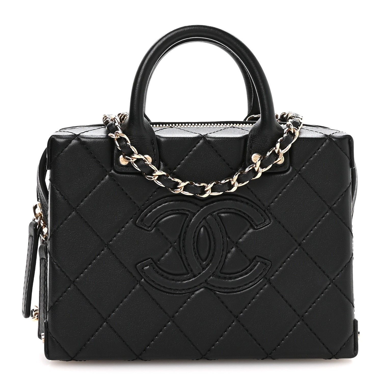 Chanel Calfskin Quilted Small Studded Square Vanity Case Black