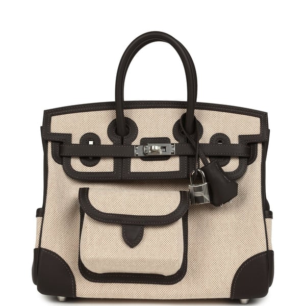 Hermes Birkin Cargo 25 Ecru-Beige Toile H Canvas and Bai Brun Swift Palladium Hardware