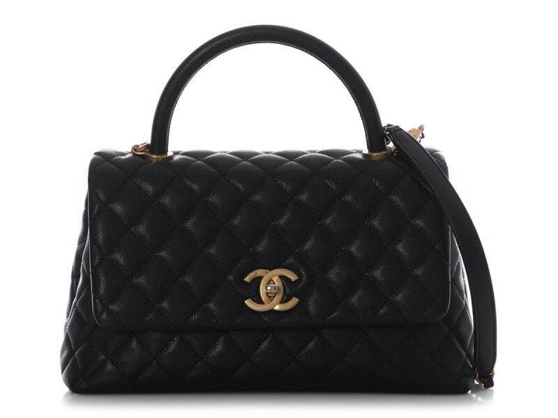 Black Quilted Caviar Small Coco Top Handle Gold Hardware, 2017