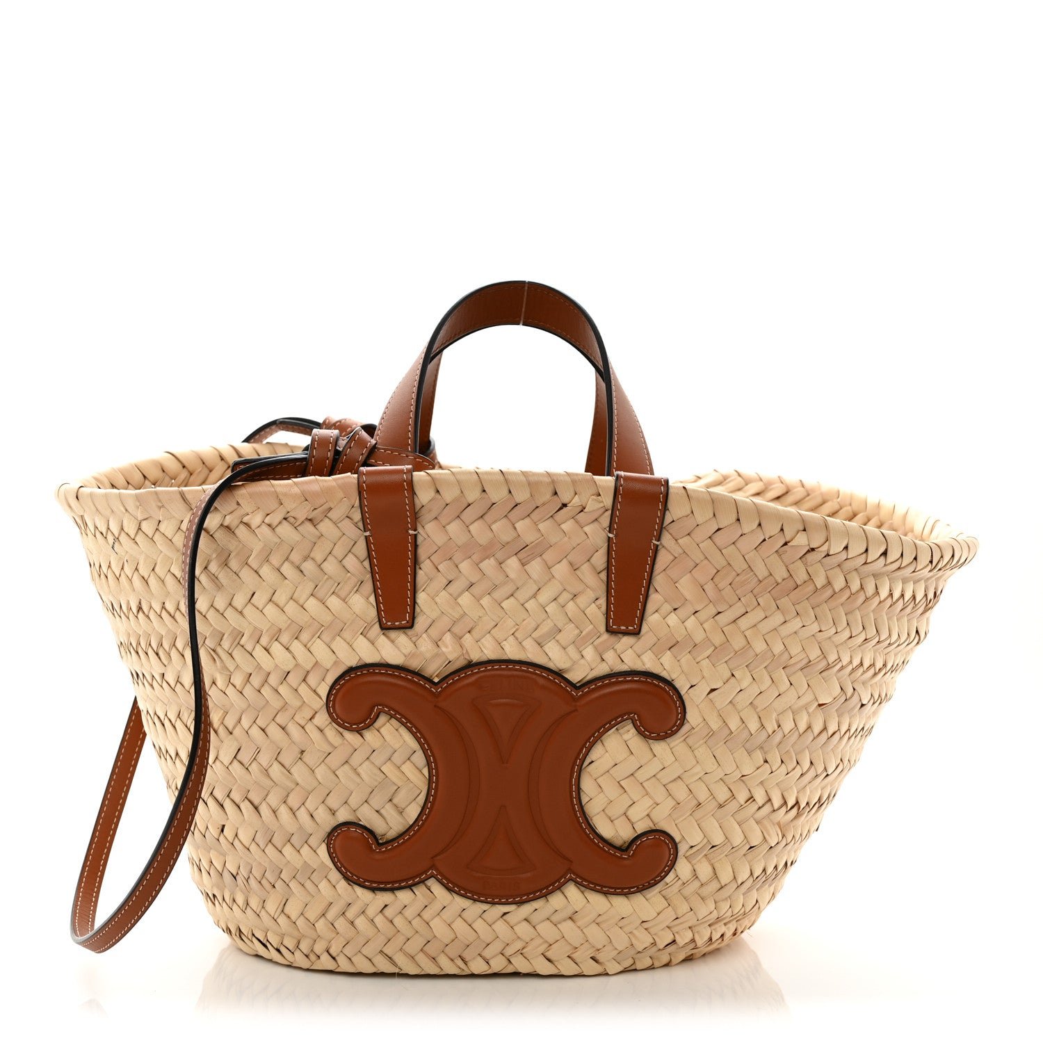 Celine Raffia Calfskin Triomphe Teen Panier Tan