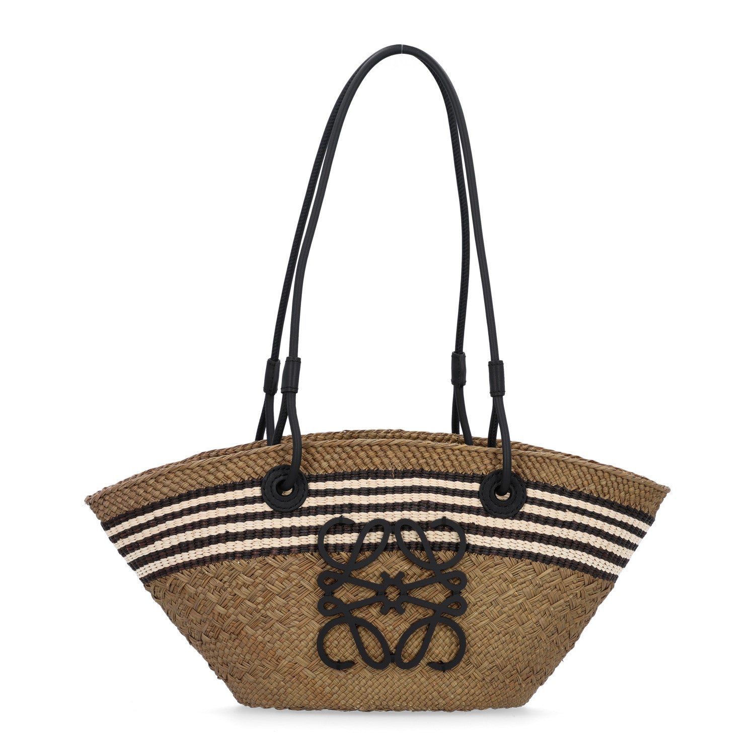 Loewe Calfskin Raffia Paulas Ibiza Small Anagram Basket Tote Bag Khaki
