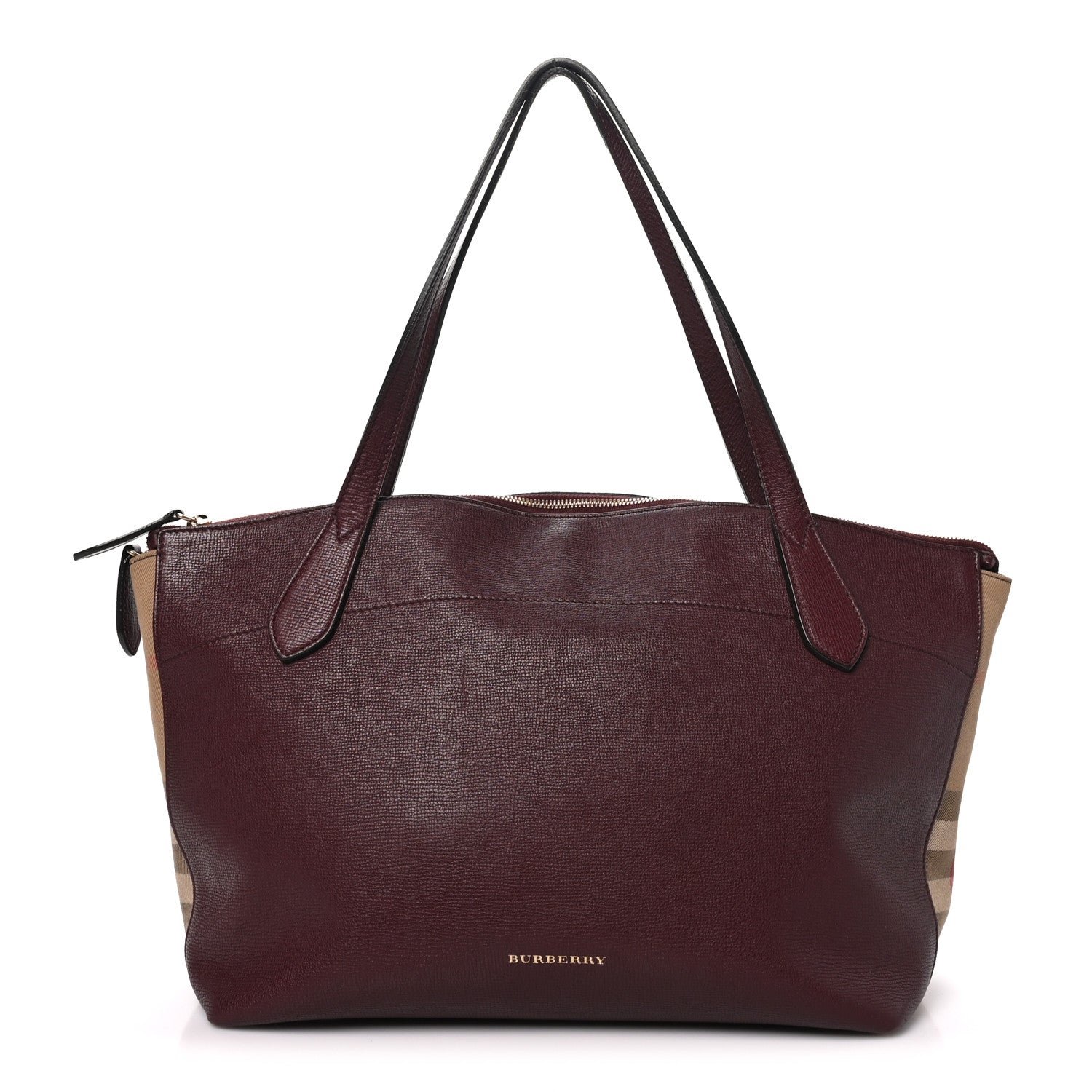 Burberry Derby Calfskin House Check Medium Welburn Tote Mahogany Red