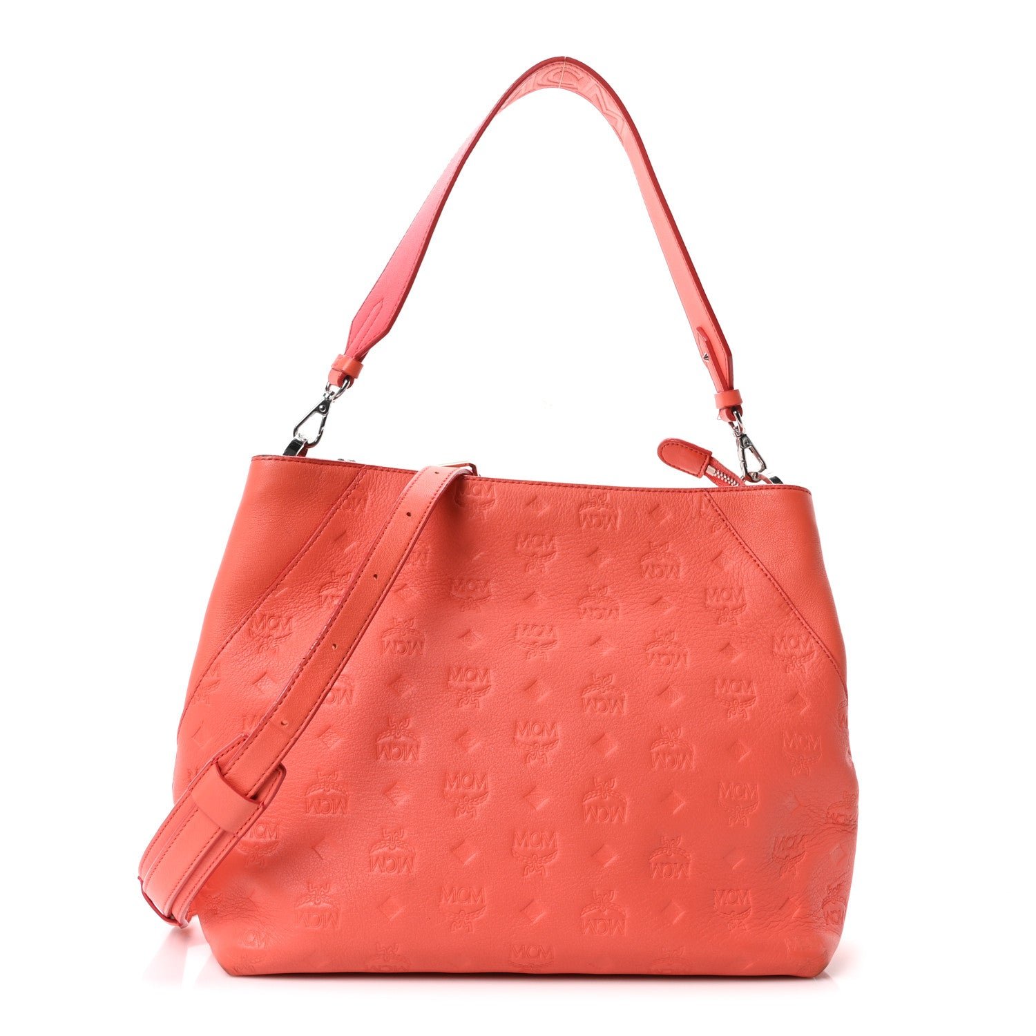 MCM Calfskin Ottomar Monogram Medium Klara Hobo Hot Coral