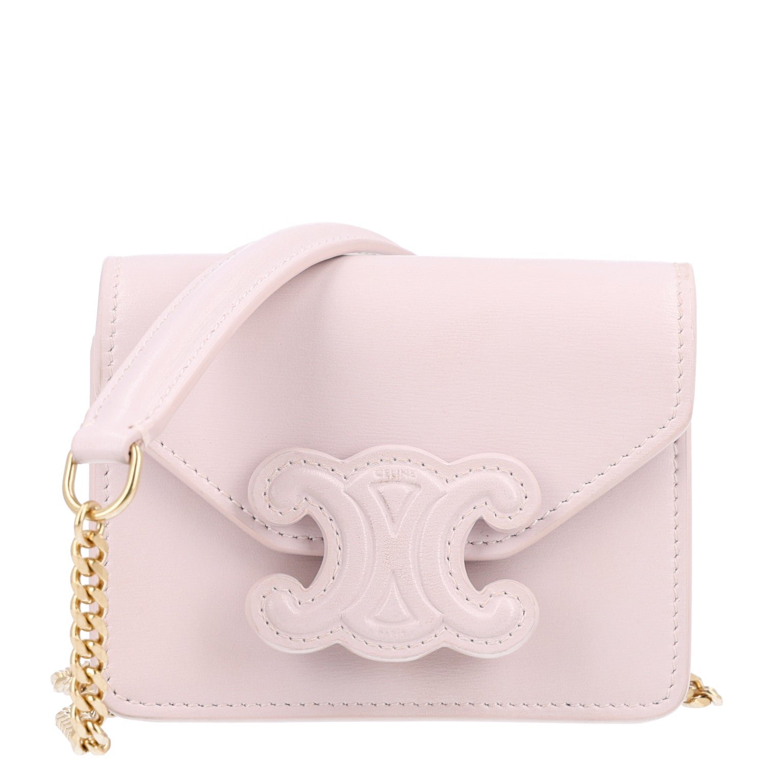 Celine Shiny Calfskin Triomphe Card Holder on Chain Poudre