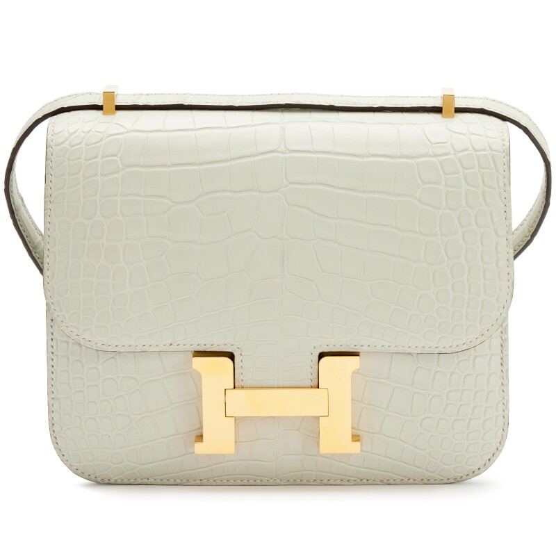Hermes Gris Neve Matte Mississippiensis Alligator Mini Constance 18 III Miroir Gold Hardware, 2023