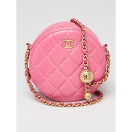 Chanel Pink Quilted Lambskin Leather Pearl Crush Round Clutch with Chain Bag