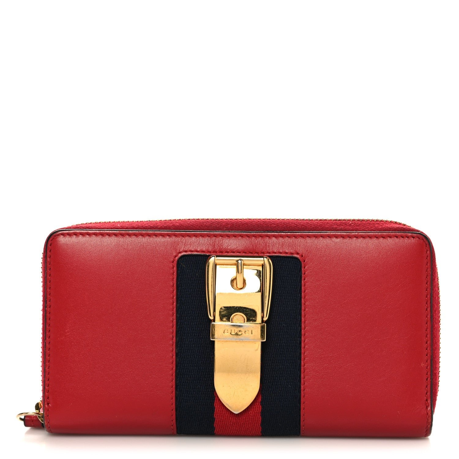 Gucci Calfskin Sylvie Zip Around Wallet Hibiscus Red