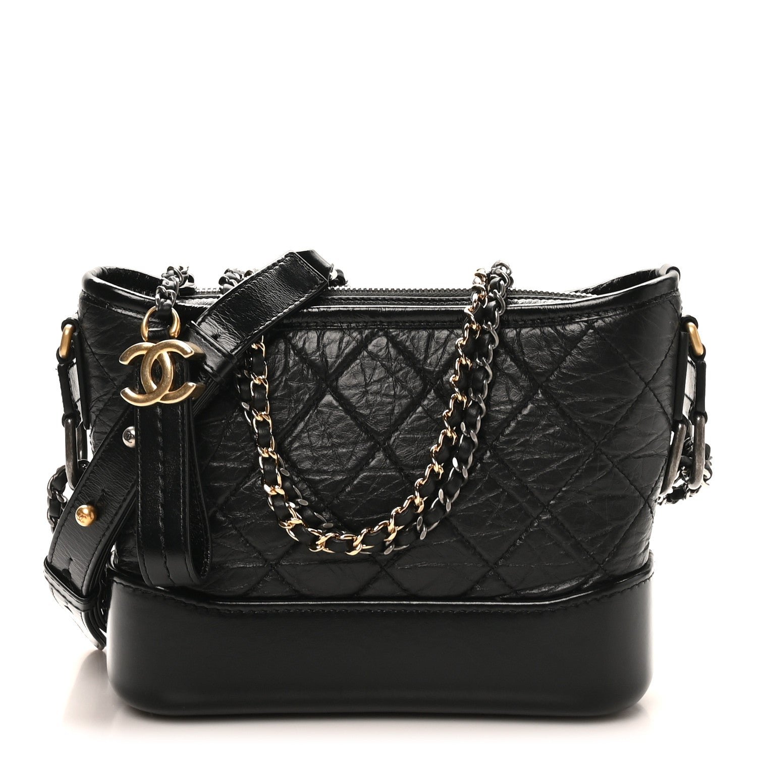Chanel Aged Calfskin Quilted Small Gabrielle Hobo Black