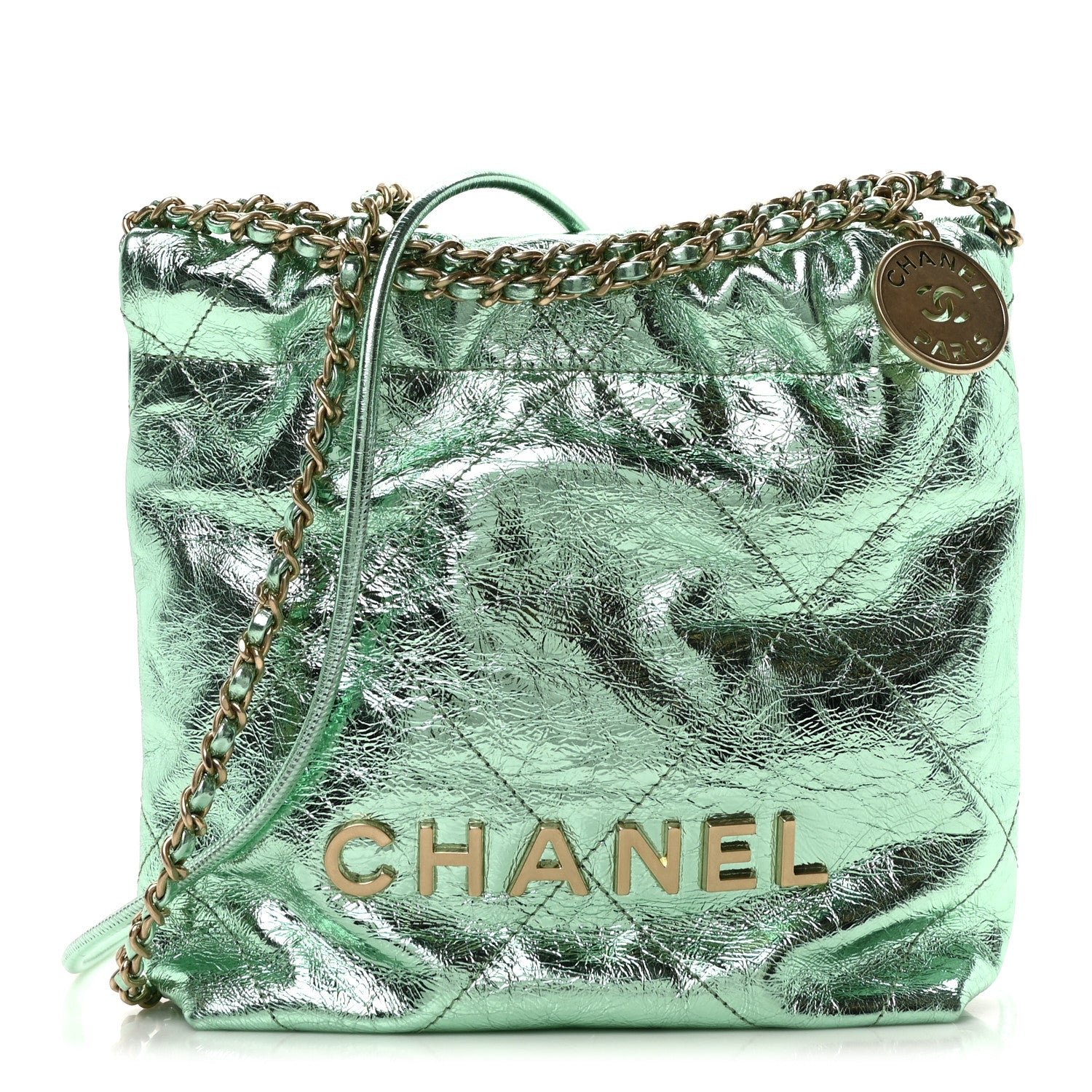 Chanel Metallic Calfskin Quilted Mini Chanel 22 Green