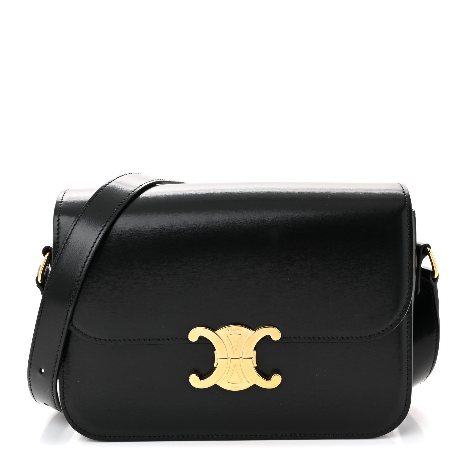 Celine Celine Shiny Calfskin Medium Triomphe Black