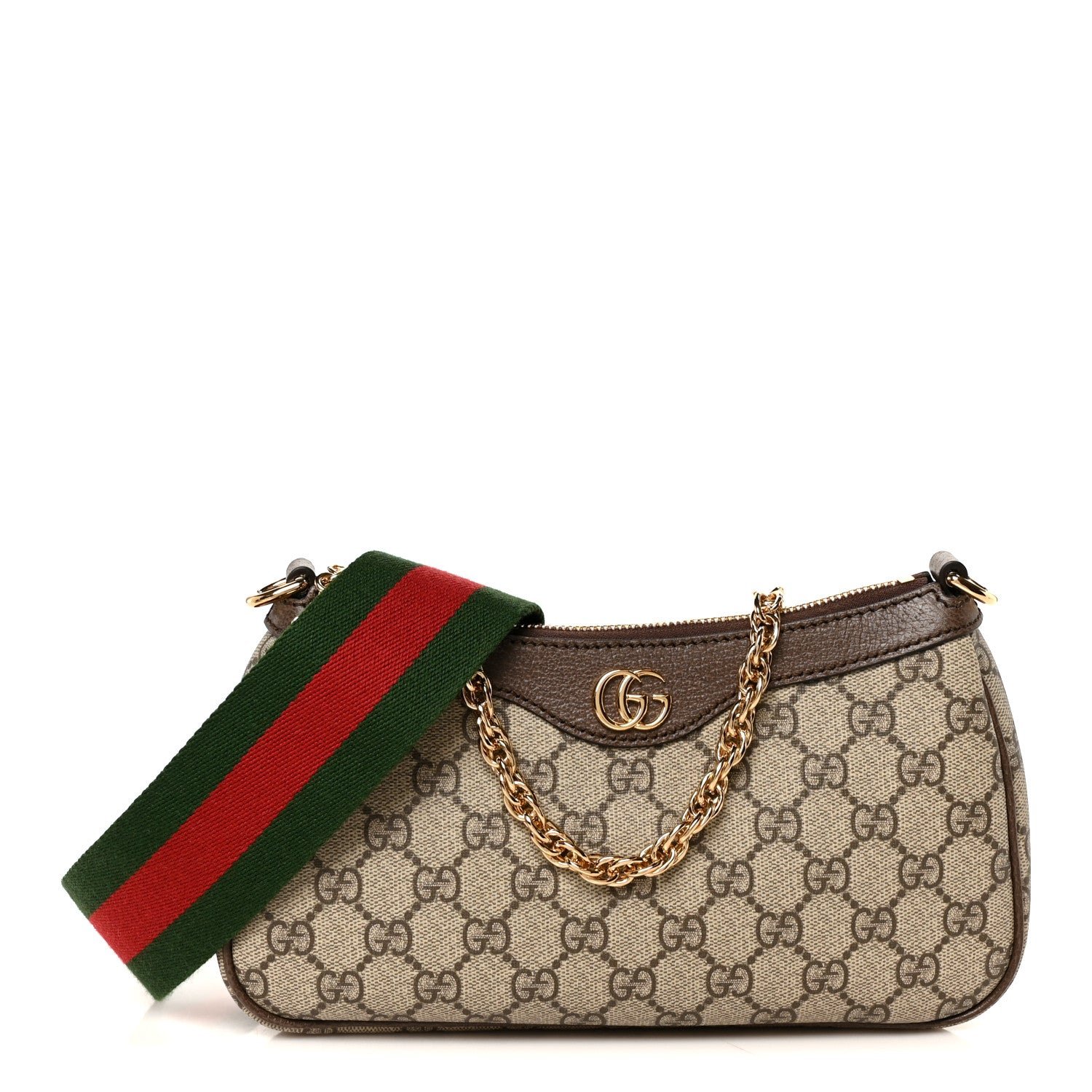 Gucci GG Supreme Monogram Textured Dollar Calfskin Web Small Ophidia GG Handbag Beige Ebony New Acero