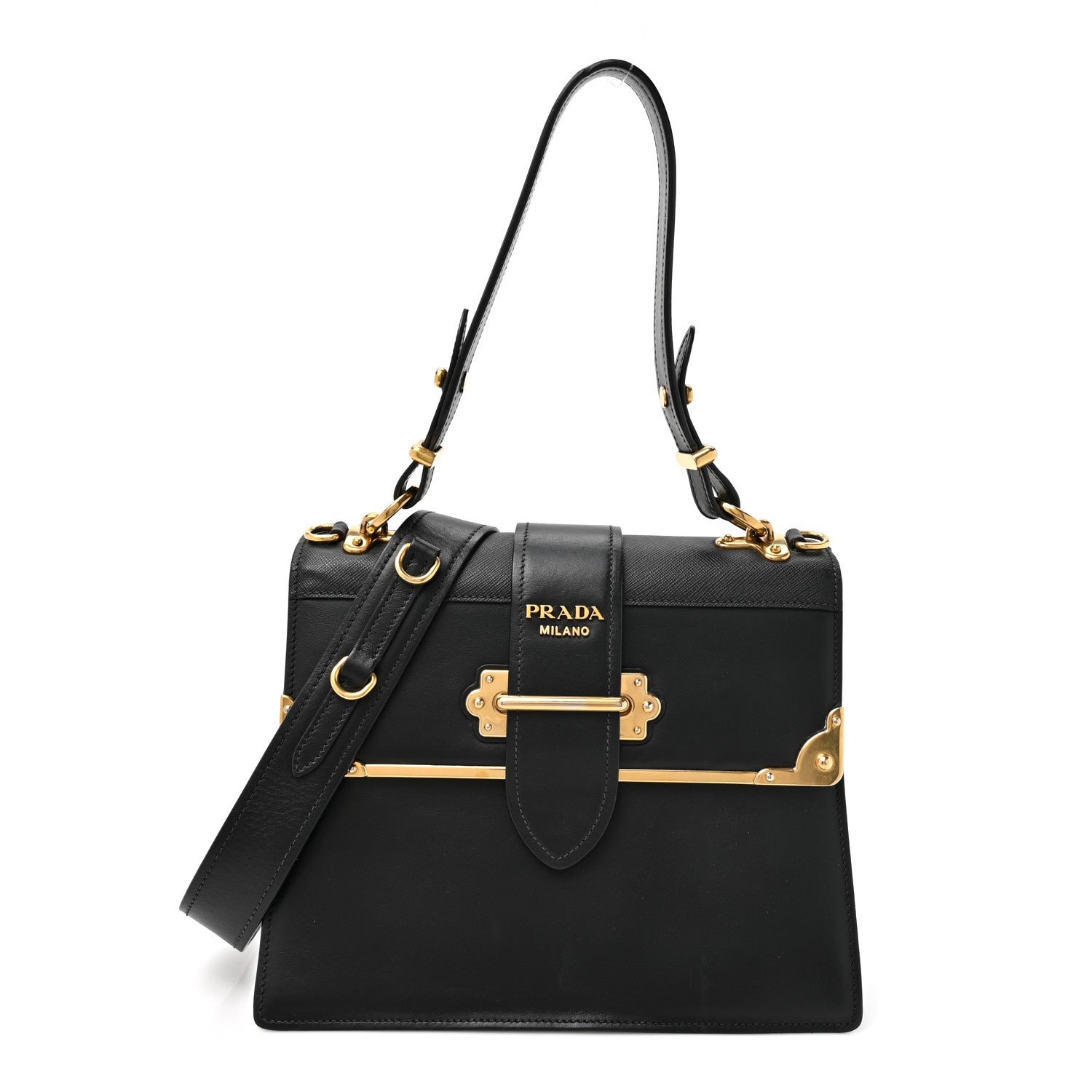 Prada City Calfskin Saffiano Cahier Top Handle Bag Black
