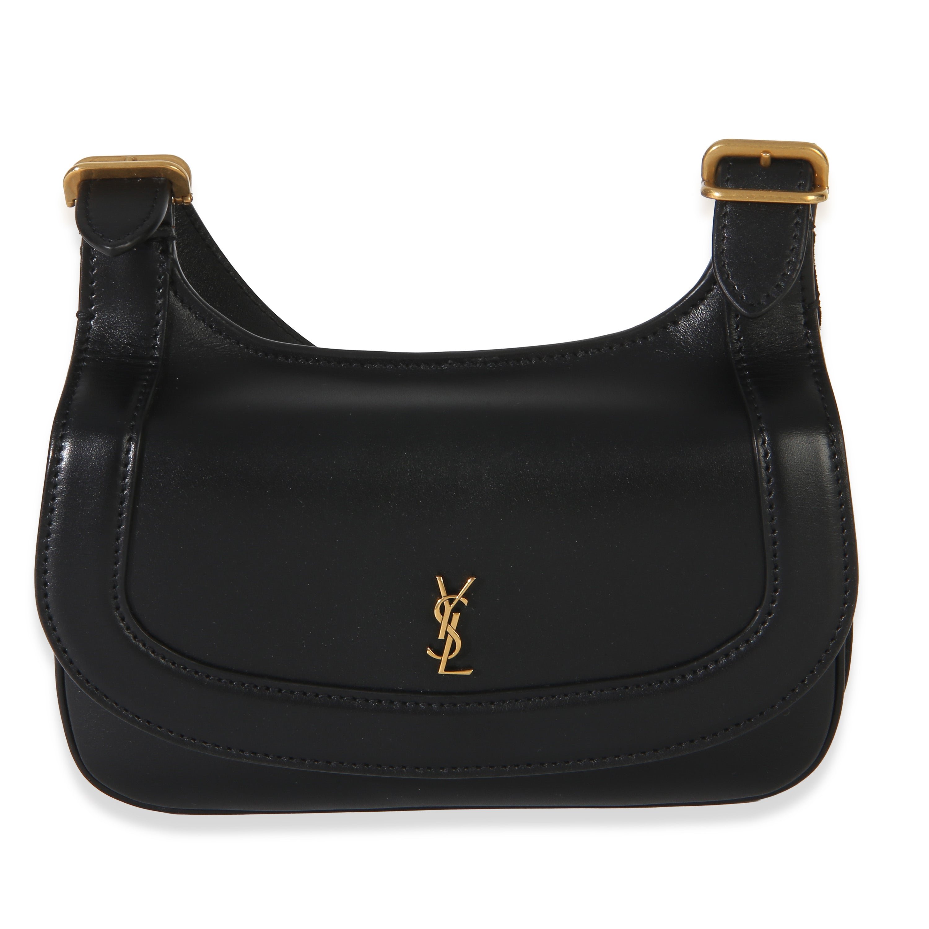 Black Smooth Calfskin Small Charlie Shoulder Bag