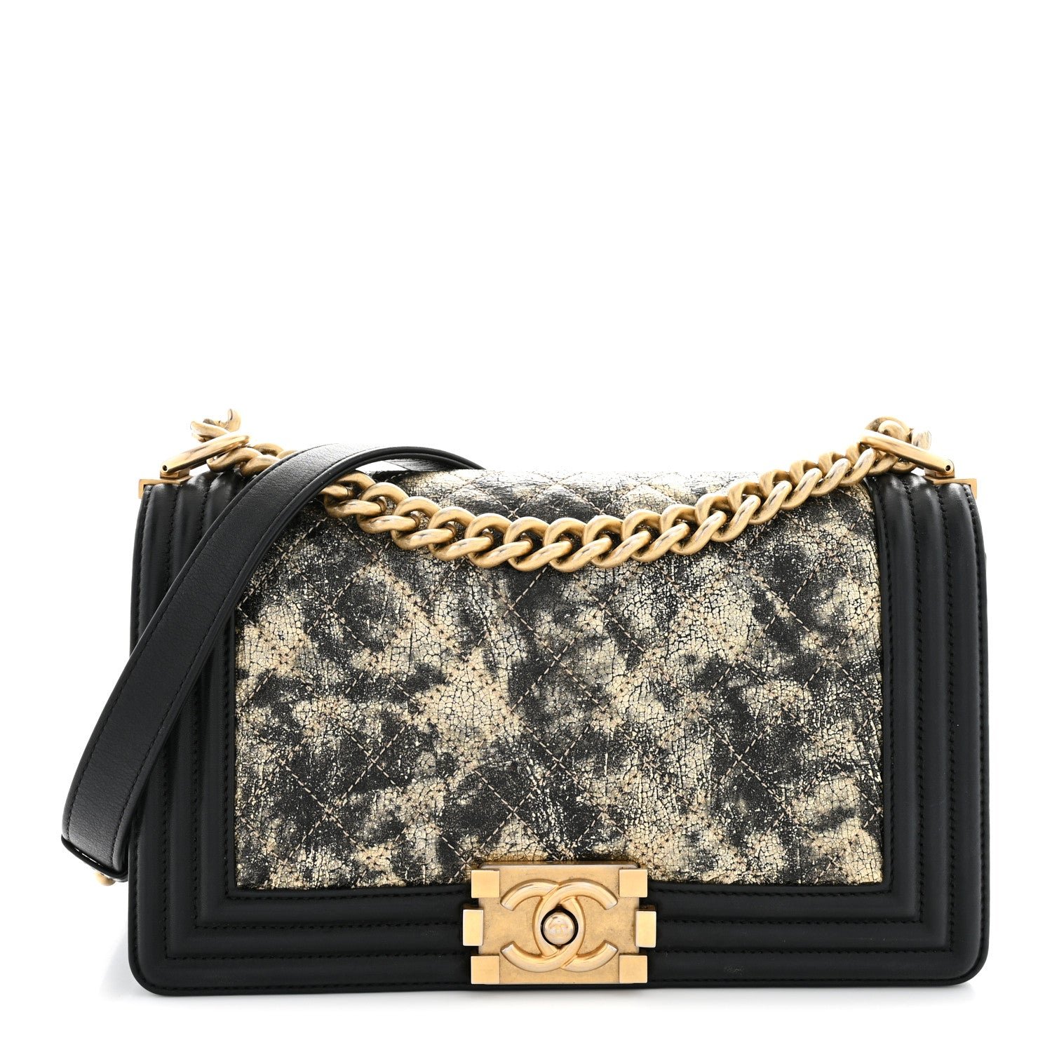Chanel Metallic Crumpled Goatskin Medium Boy Flap Black Gold