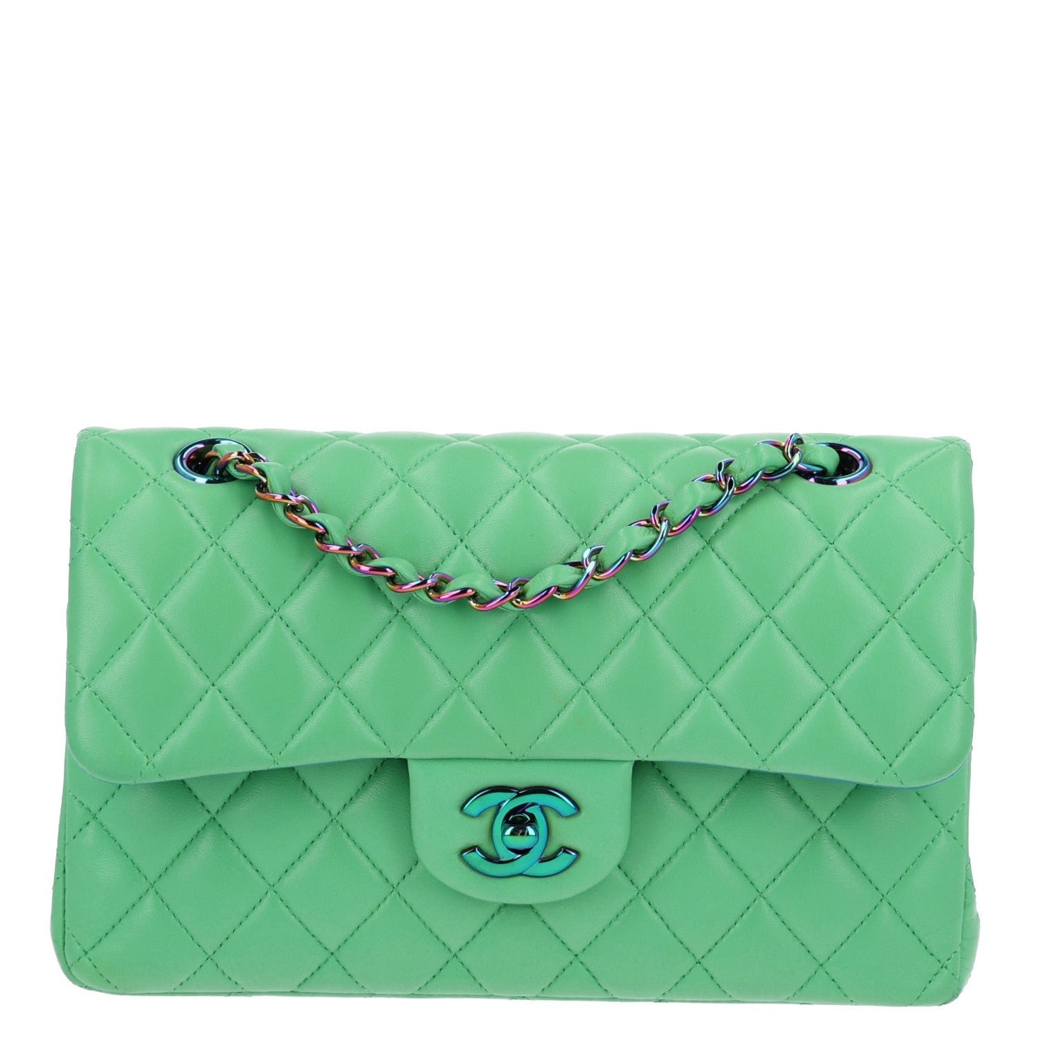Chanel Lambskin Quilted Small Double Flap Green Blue