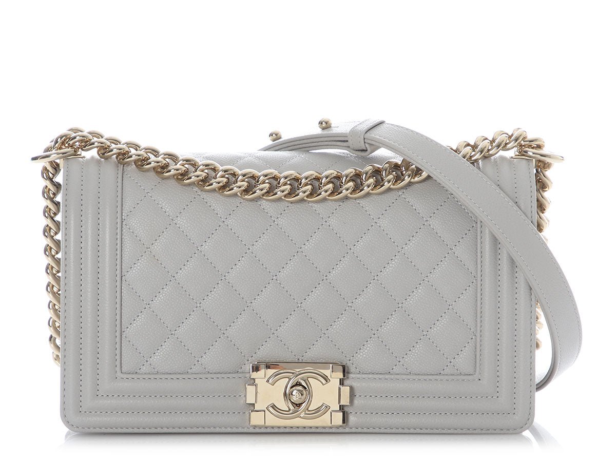 Chanel Old Medium Quilted Gray Caviar Boy Bag