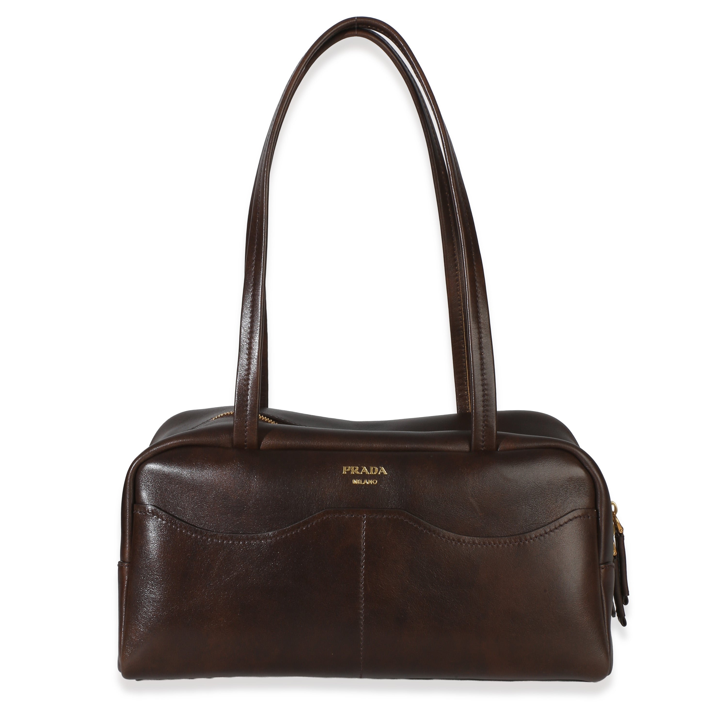 Cocoa Brown Antiqued Calfskin Large Carry Shoulder Bag