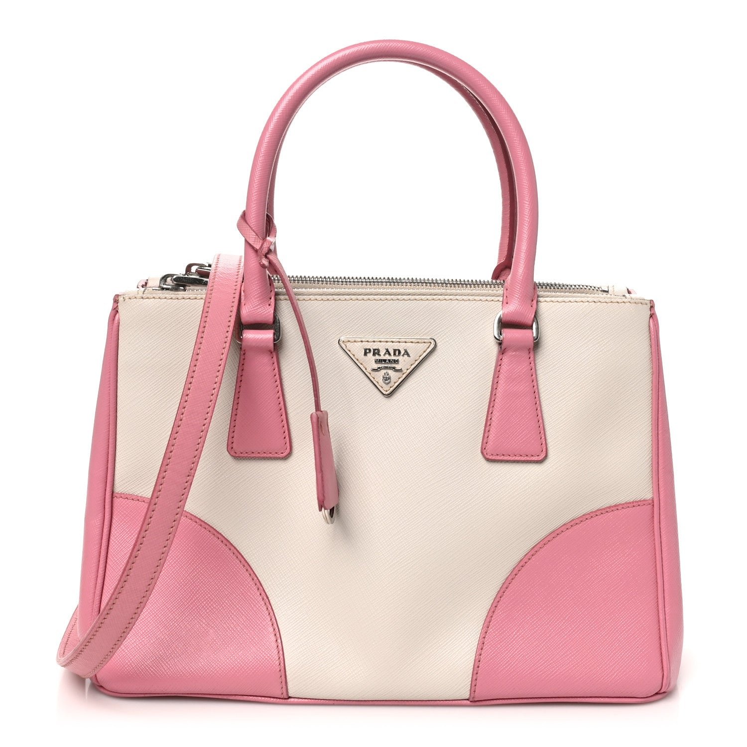 Prada Saffiano Lux Colorblock Small Galleria Double Zip Tote Peonia